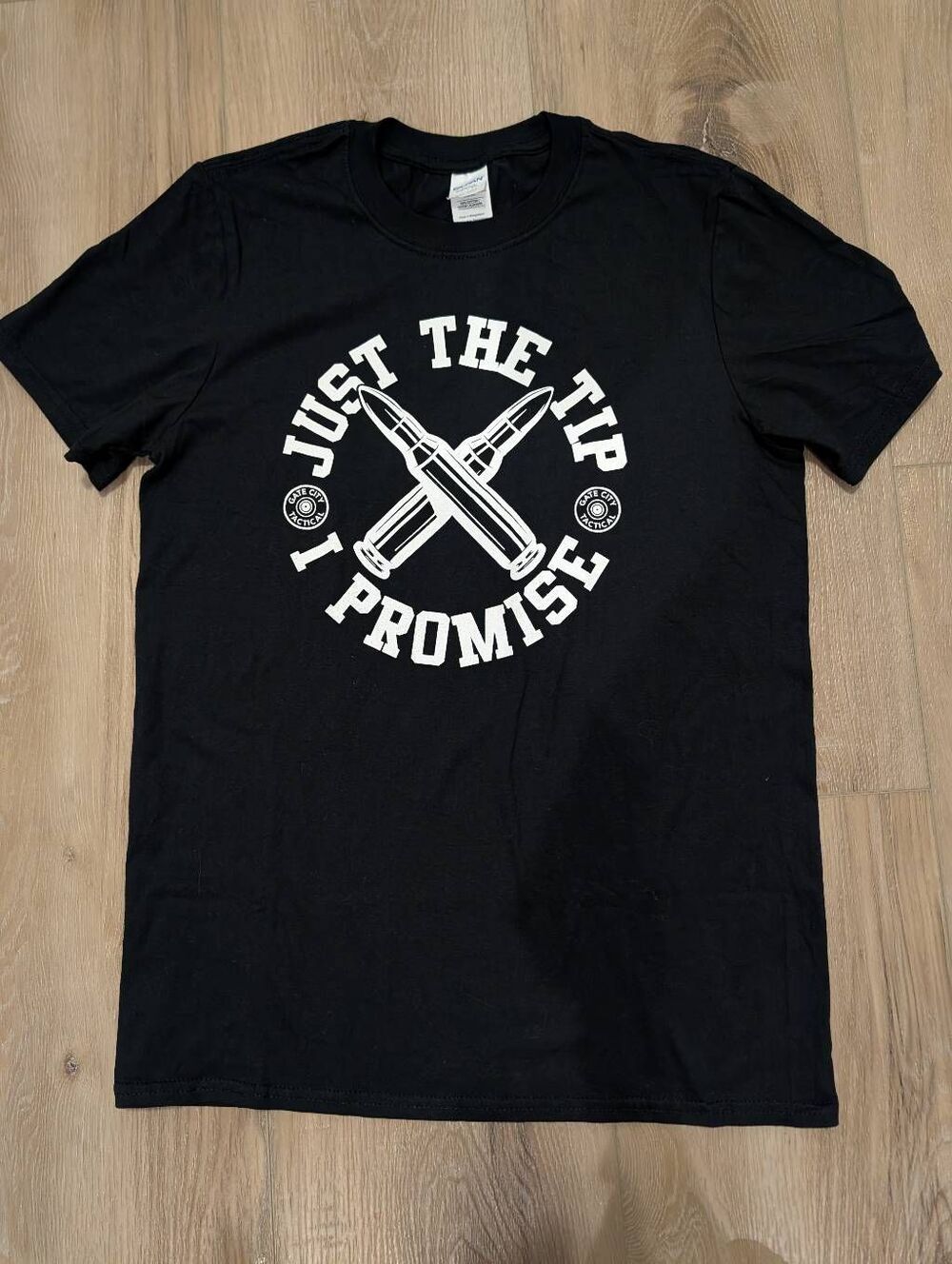 Funny Tactical Shirt Just The Tip I Promise Black Unisex Small Bullet 2A Idaho